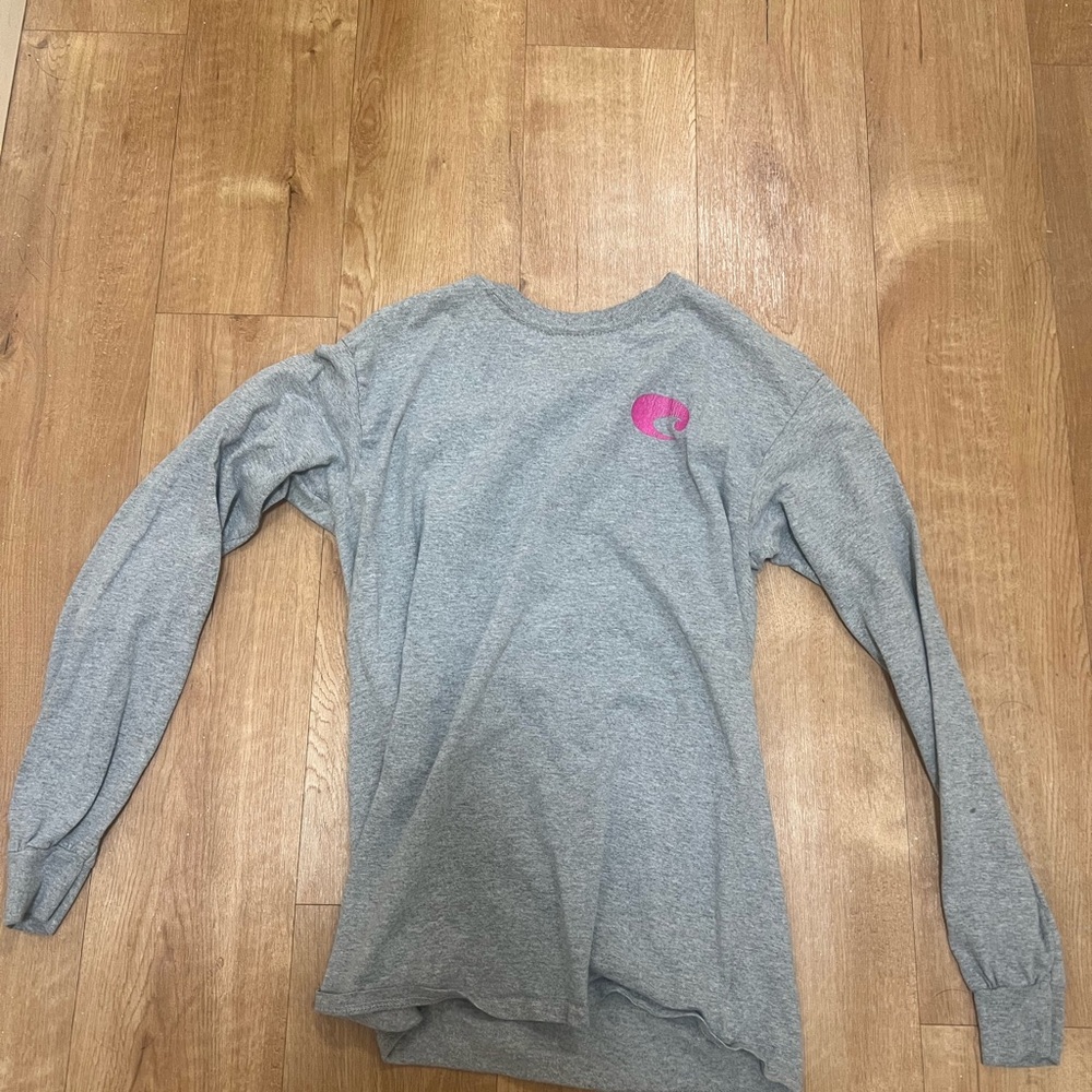 Gray Long Sleeve Shirt with Pink Logo